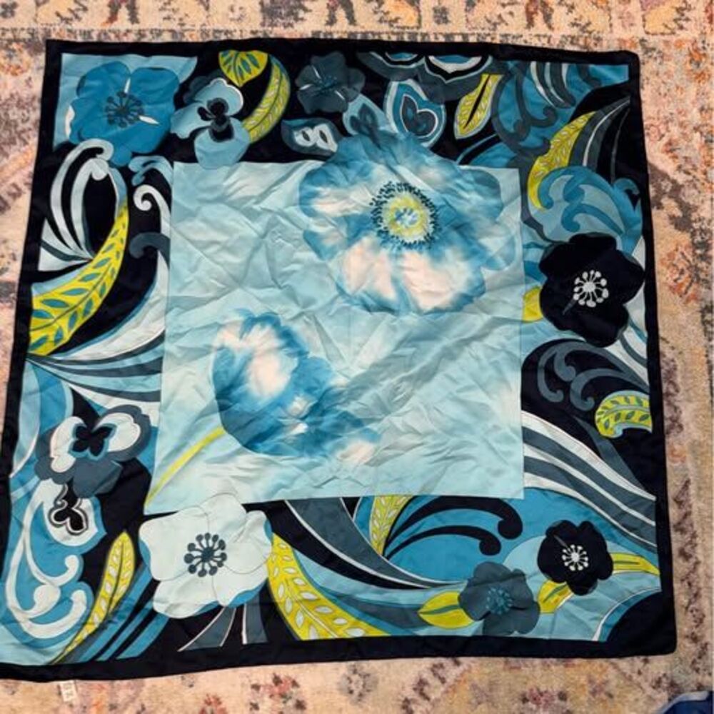 Blue Floral Square Scarf